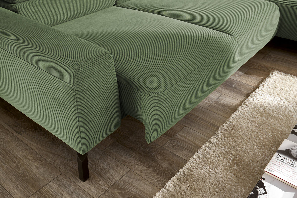 KAWOLA Sofa DELIA Ecksofa Feincord olivgrün