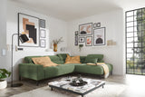KAWOLA Sofa DELIA Ecksofa Feincord olivgrün, Rechts, Relaxfunktion