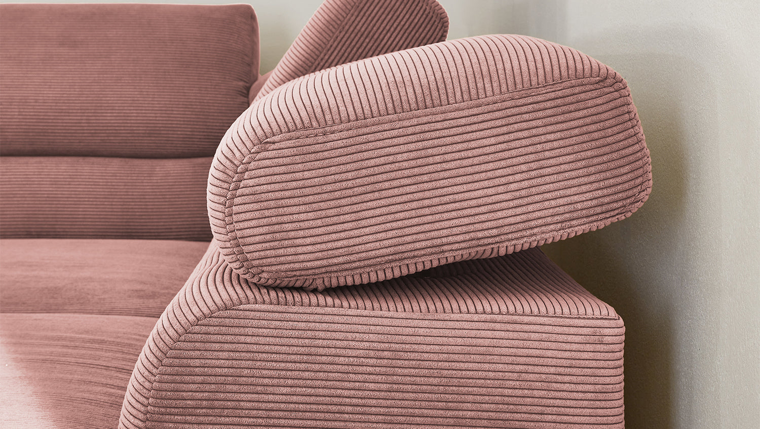 KAWOLA Sofa DELIA Ecksofa Feincord rosa