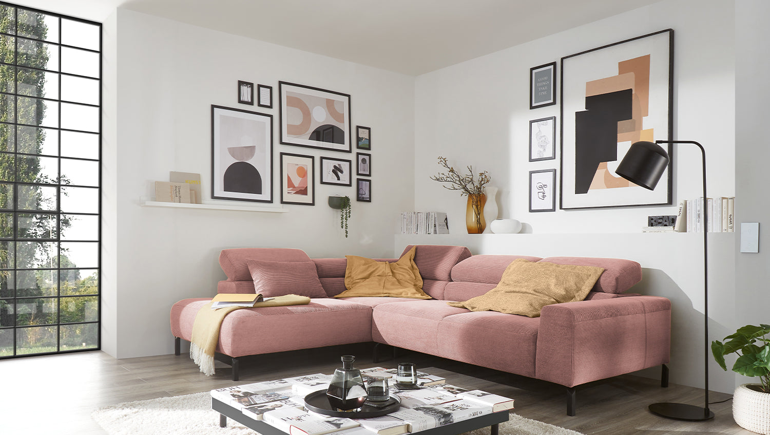 KAWOLA Sofa DELIA Ecksofa Feincord rosa, Links, Ohne Komfortfunktion