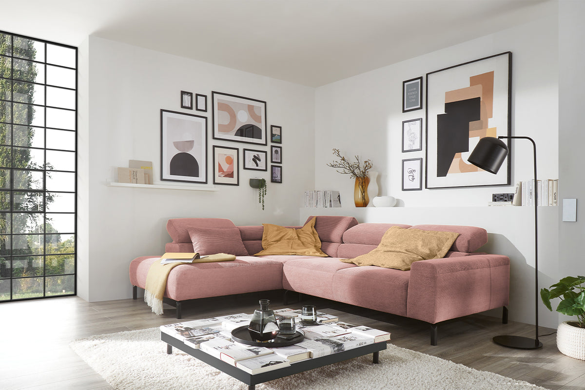 KAWOLA Sofa DELIA Ecksofa Feincord rosa, Links, Relaxfunktion