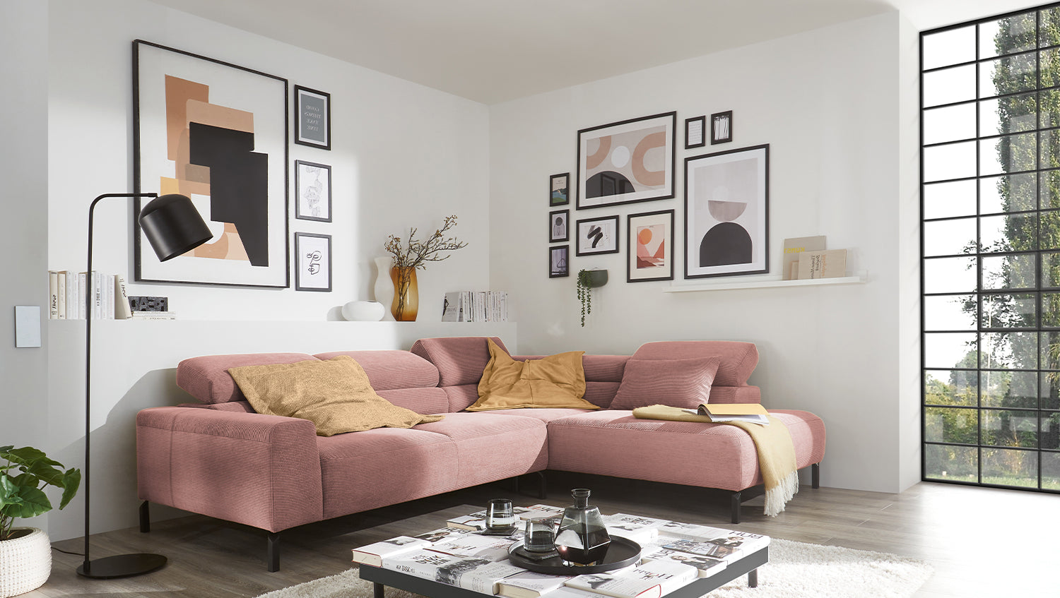 KAWOLA Sofa DELIA Ecksofa Feincord rosa, Rechts, Ohne Komfortfunktion