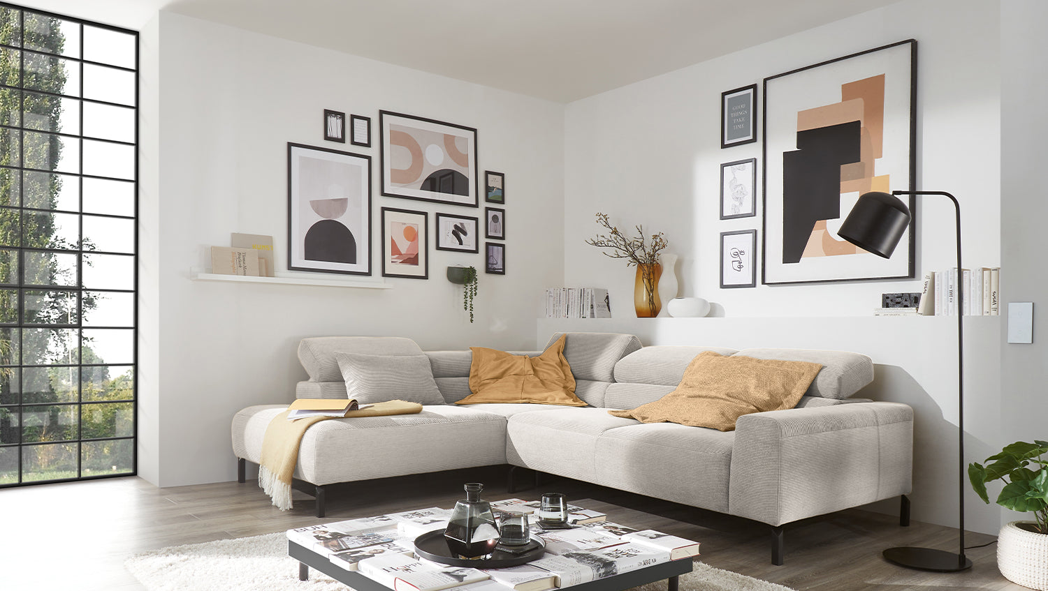 KAWOLA Sofa DELIA Ecksofa Feincord silber, Links, Ohne Komfortfunktion