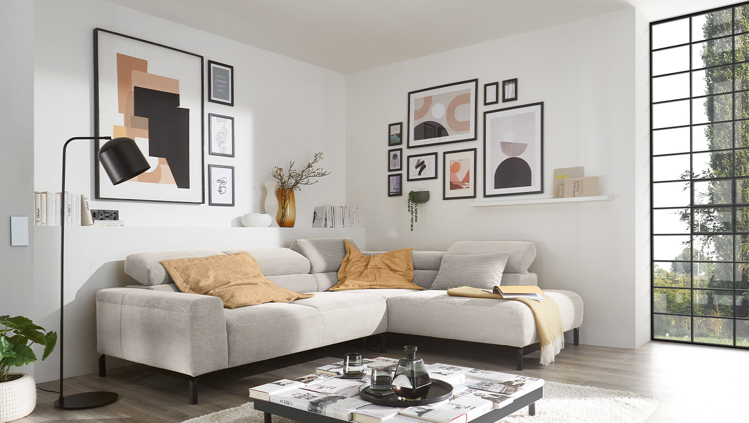 KAWOLA Sofa DELIA Ecksofa Feincord silber, Rechts, Ohne Komfortfunktion