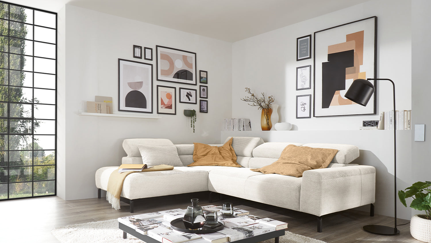 KAWOLA Sofa DELIA Ecksofa Feincord weiß, Links, Ohne Komfortfunktion