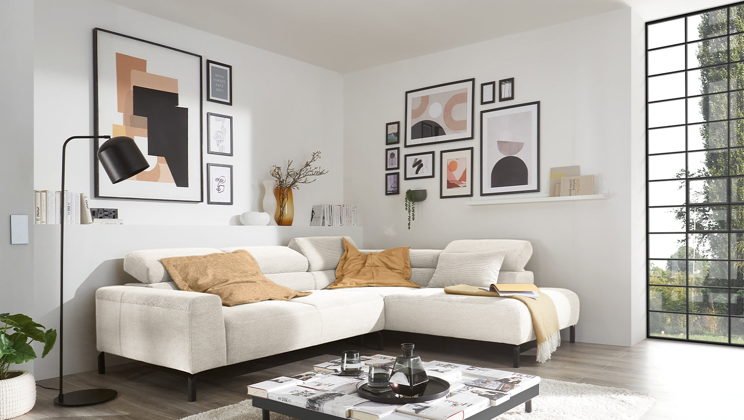 KAWOLA Sofa DELIA Ecksofa Feincord weiß, Rechts, Ohne Komfortfunktion