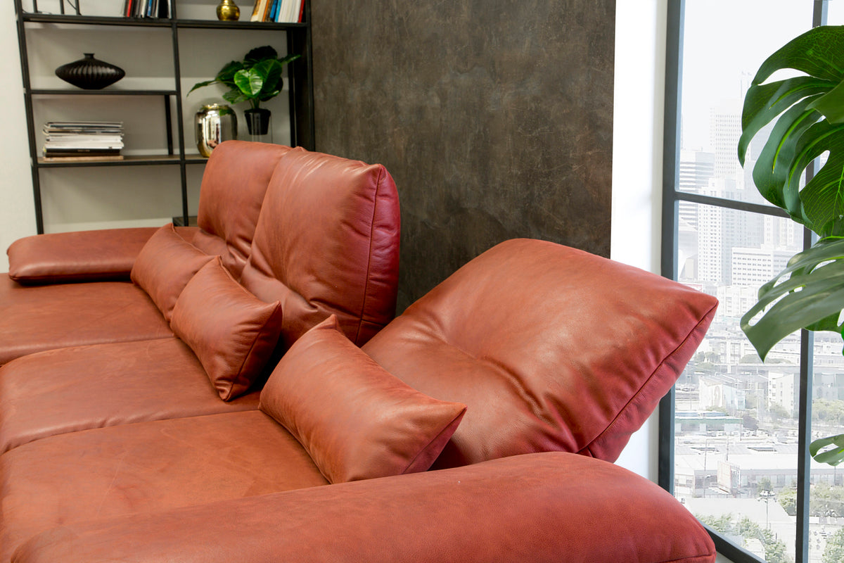KAWOLA Sofa FENICE Ecksofa Leder burgunderrot