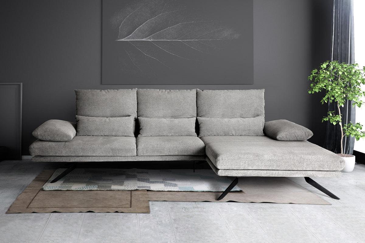 KAWOLA Sofa FENICE Ecksofa Stoff hellgrau, Rechts