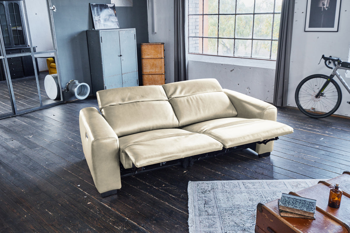 KAWOLA Sofa FINN 3-Sitzer mit Relaxfunktion Leder cremeweiß