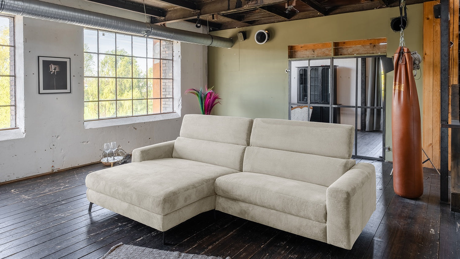 KAWOLA Sofa LAISKA Ecksofa Cord cremeweiß, Links