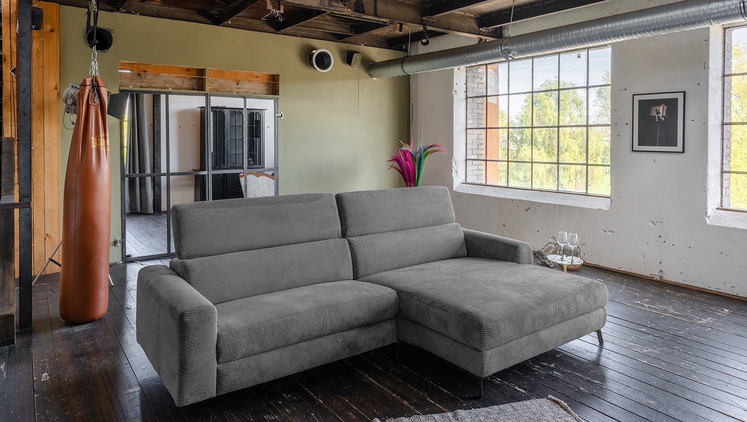 KAWOLA Sofa LAISKA Ecksofa Cord grau, Rechts
