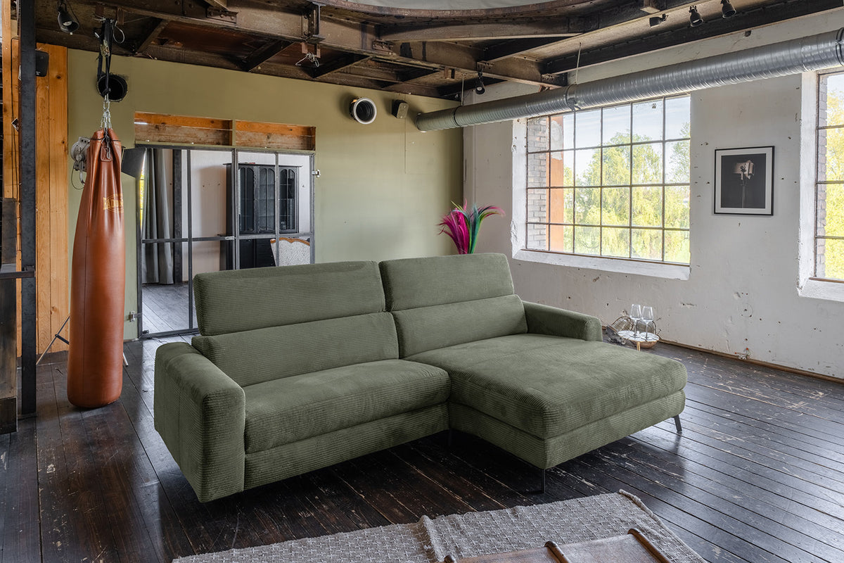 KAWOLA Sofa LAISKA Ecksofa Cord olivgrün, Rechts