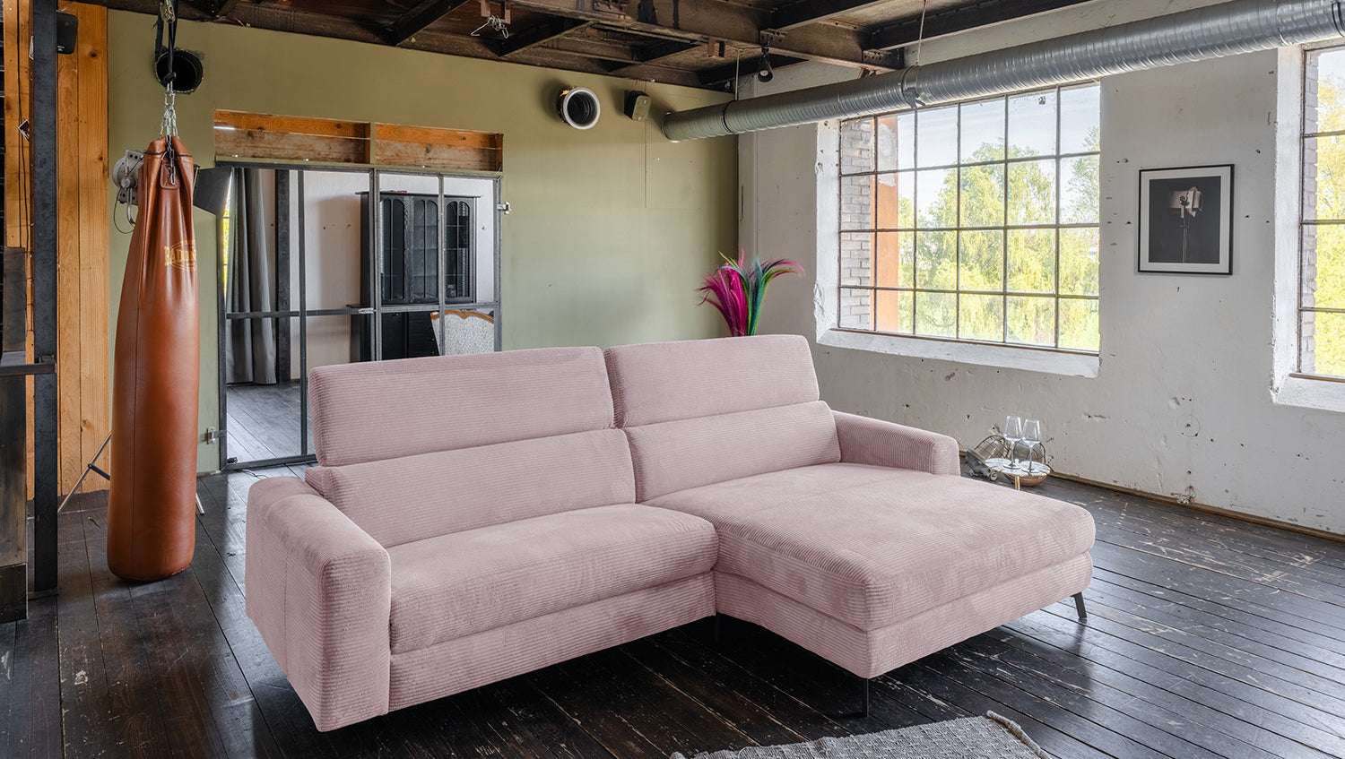 KAWOLA Sofa LAISKA Ecksofa Cord rosa, Rechts