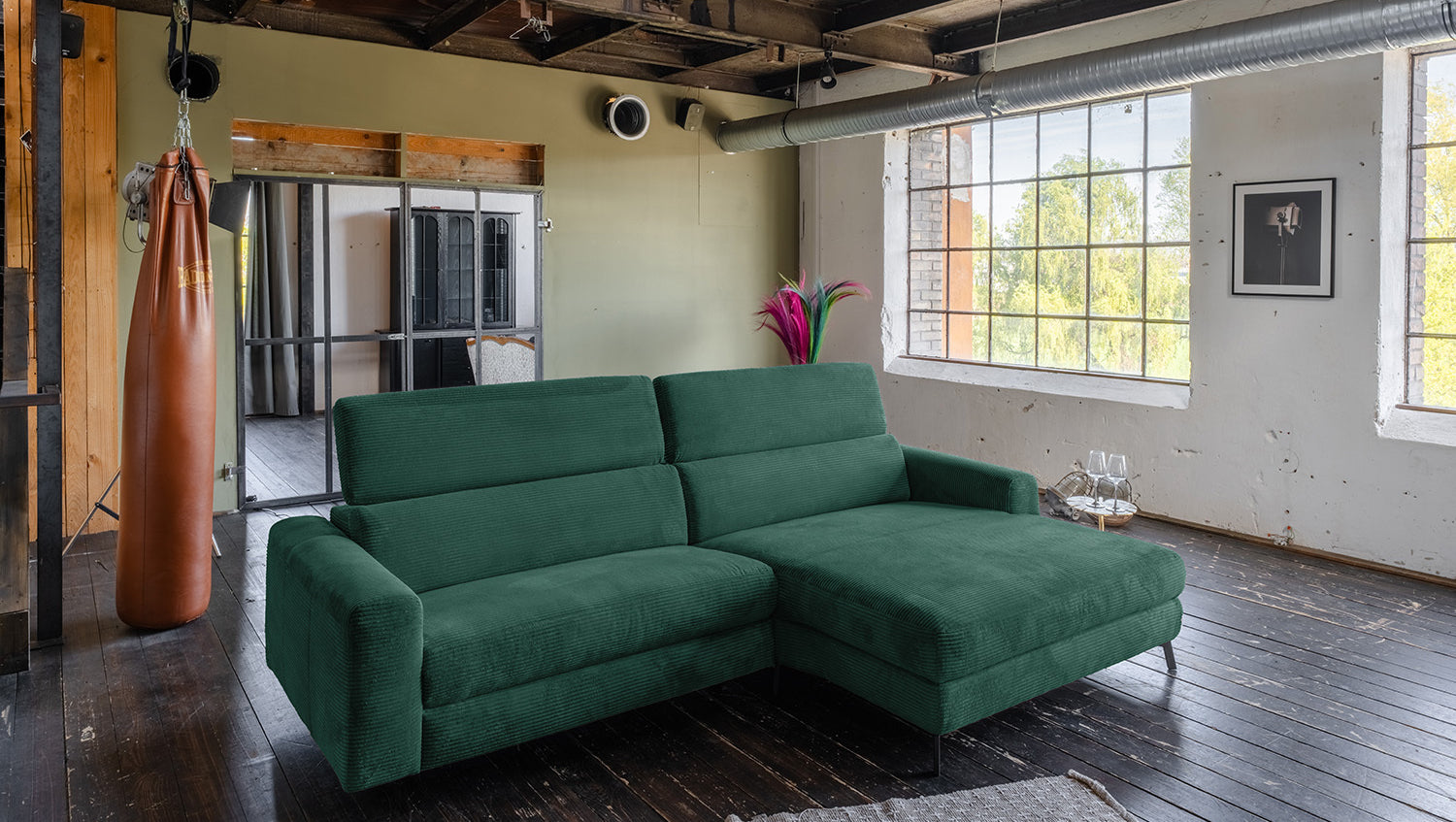 KAWOLA Sofa LAISKA Ecksofa Cord smaragd, Rechts