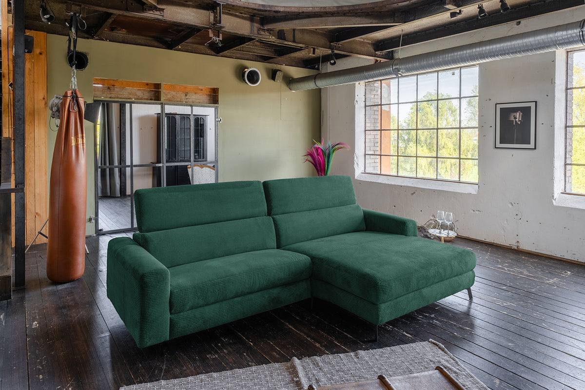 KAWOLA Sofa LAISKA Ecksofa Cord smaragd, Rechts