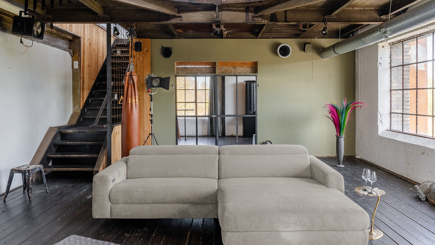 KAWOLA Sofa LAISKA Ecksofa Cord steingrau