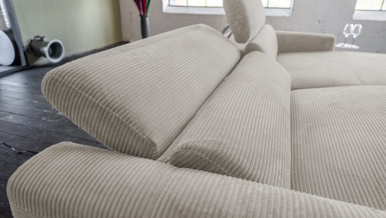 KAWOLA Sofa LAISKA Ecksofa Cord steingrau