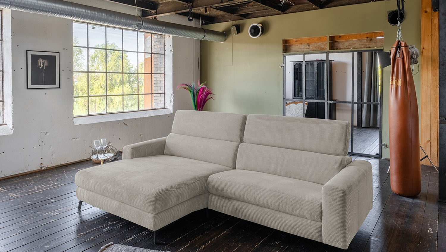 KAWOLA Sofa LAISKA Ecksofa Cord steingrau, Links