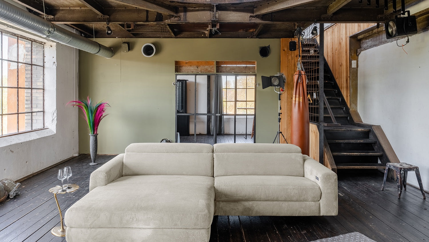 KAWOLA Sofa LAISKA Ecksofa Relaxfunktion teilmotorisch Cord cremeweiß