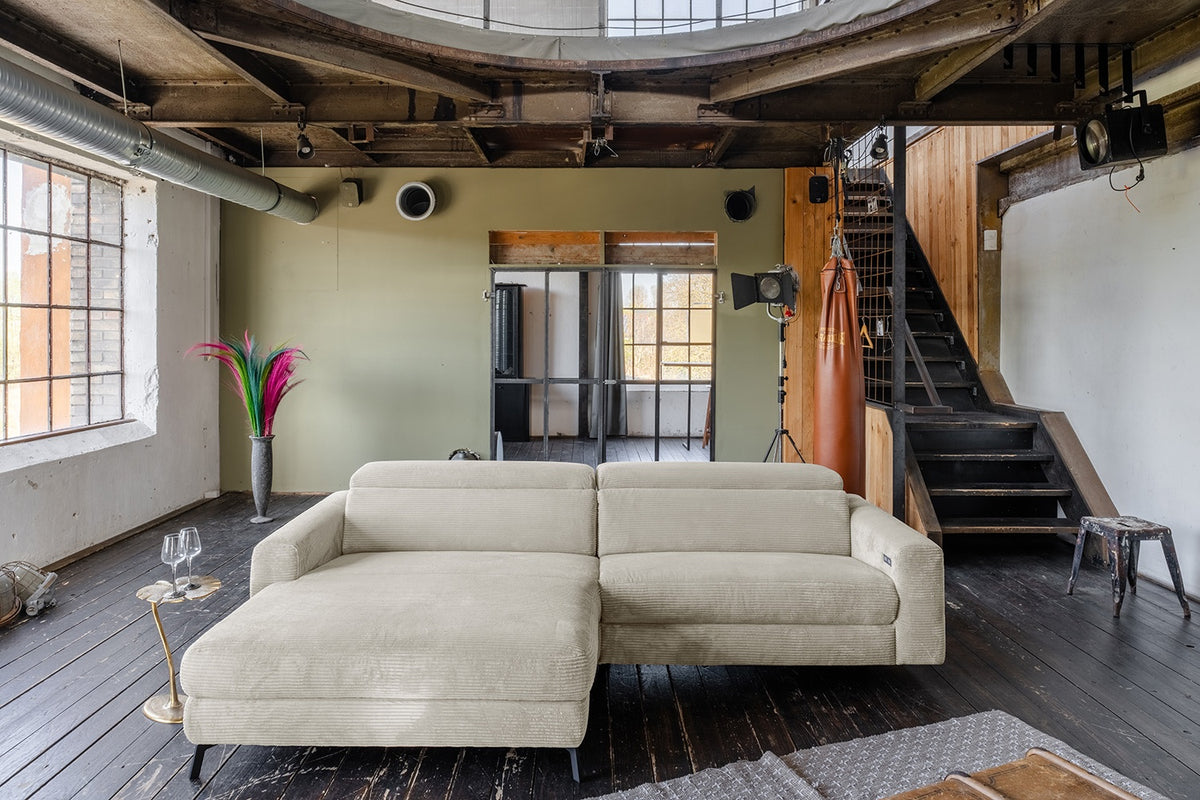 KAWOLA Sofa LAISKA Ecksofa Relaxfunktion teilmotorisch Cord cremeweiß