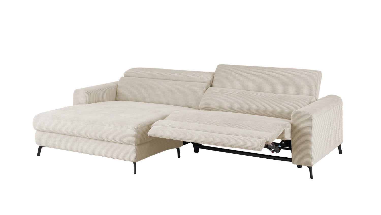 KAWOLA Sofa LAISKA Ecksofa Relaxfunktion teilmotorisch Cord cremeweiß