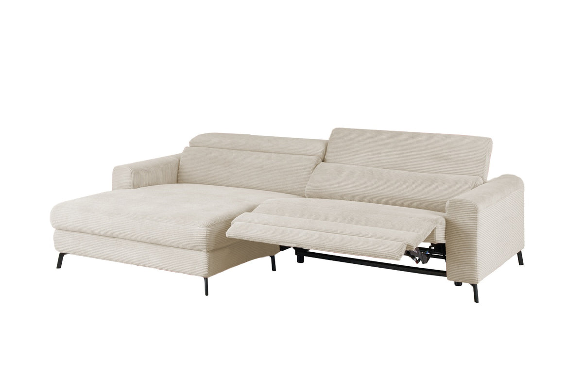 KAWOLA Sofa LAISKA Ecksofa Relaxfunktion teilmotorisch Cord cremeweiß
