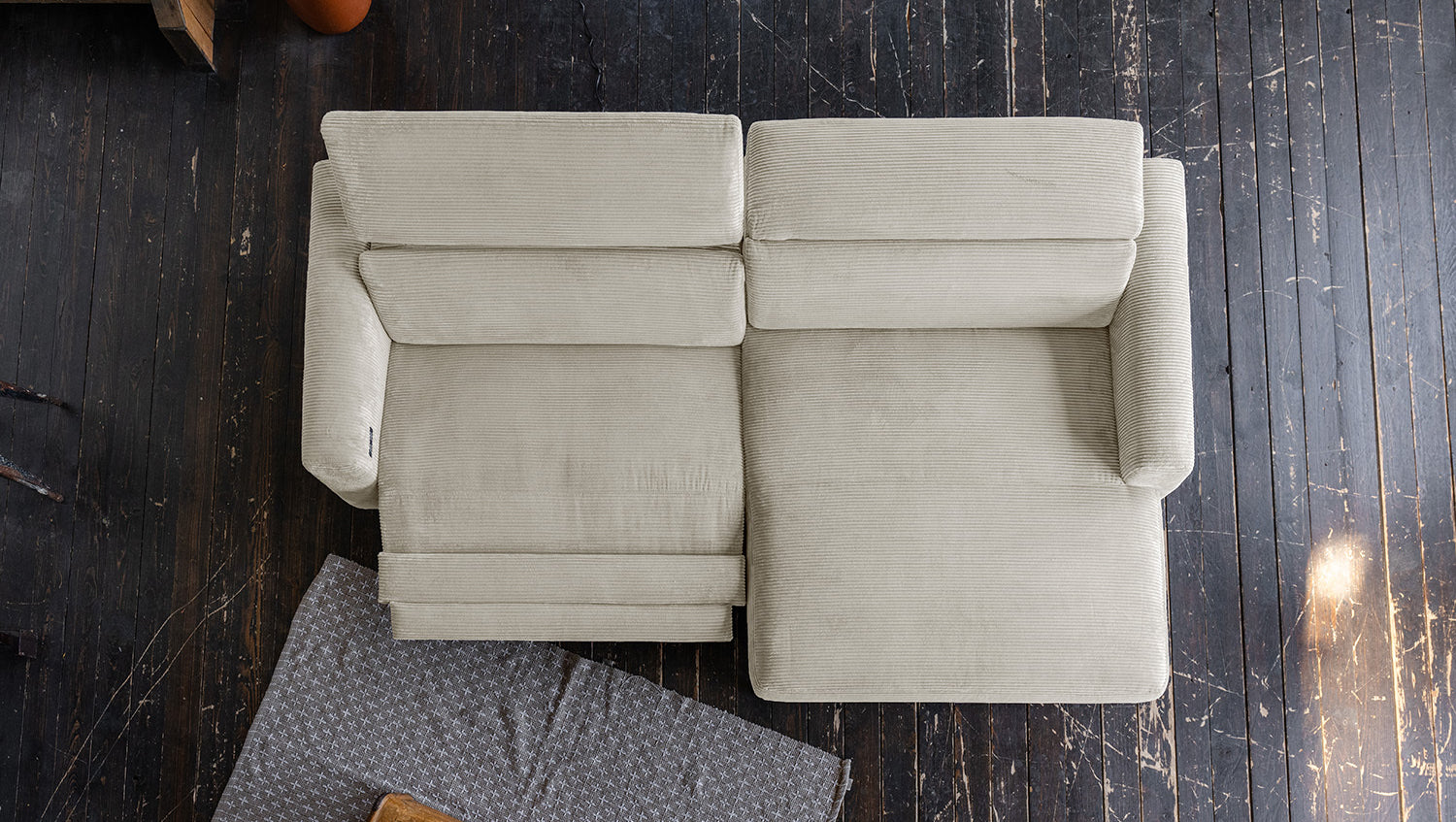KAWOLA Sofa LAISKA Ecksofa Relaxfunktion teilmotorisch Cord cremeweiß