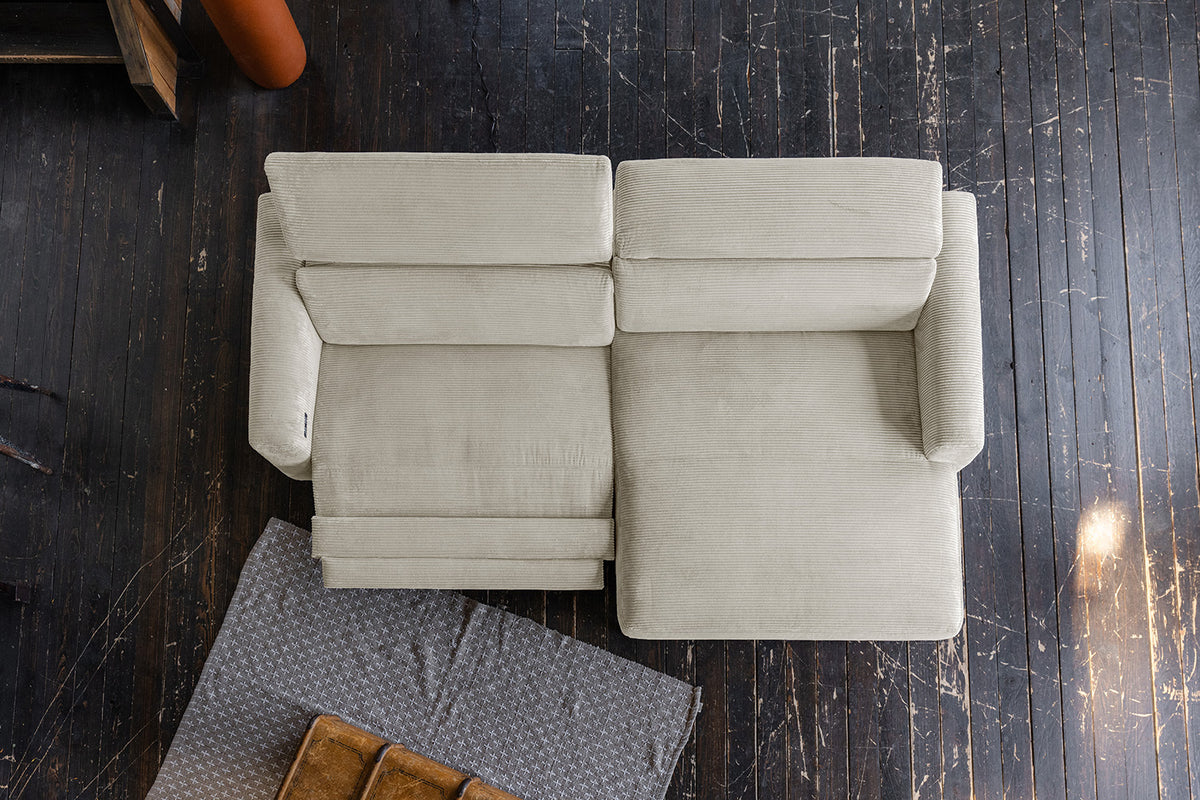 KAWOLA Sofa LAISKA Ecksofa Relaxfunktion teilmotorisch Cord cremeweiß