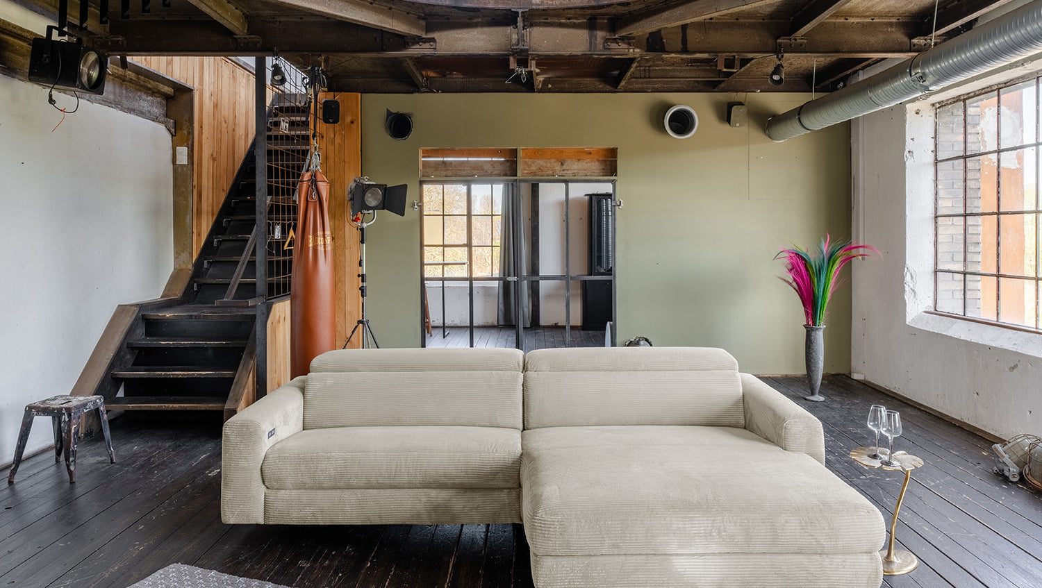 KAWOLA Sofa LAISKA Ecksofa Relaxfunktion teilmotorisch Cord cremeweiß