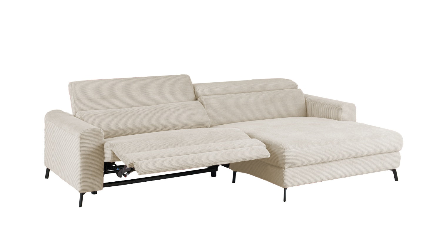 KAWOLA Sofa LAISKA Ecksofa Relaxfunktion teilmotorisch Cord cremeweiß