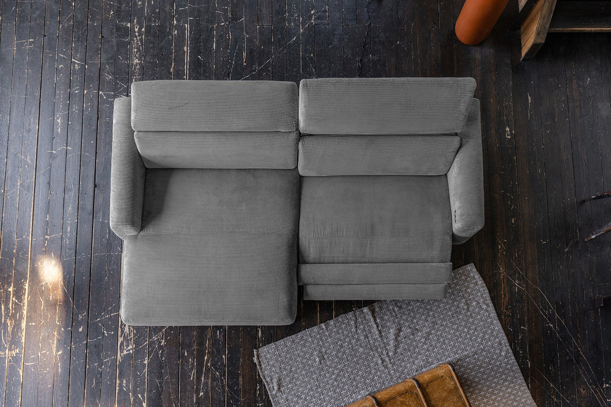 KAWOLA Sofa LAISKA Ecksofa Relaxfunktion teilmotorisch Cord grau