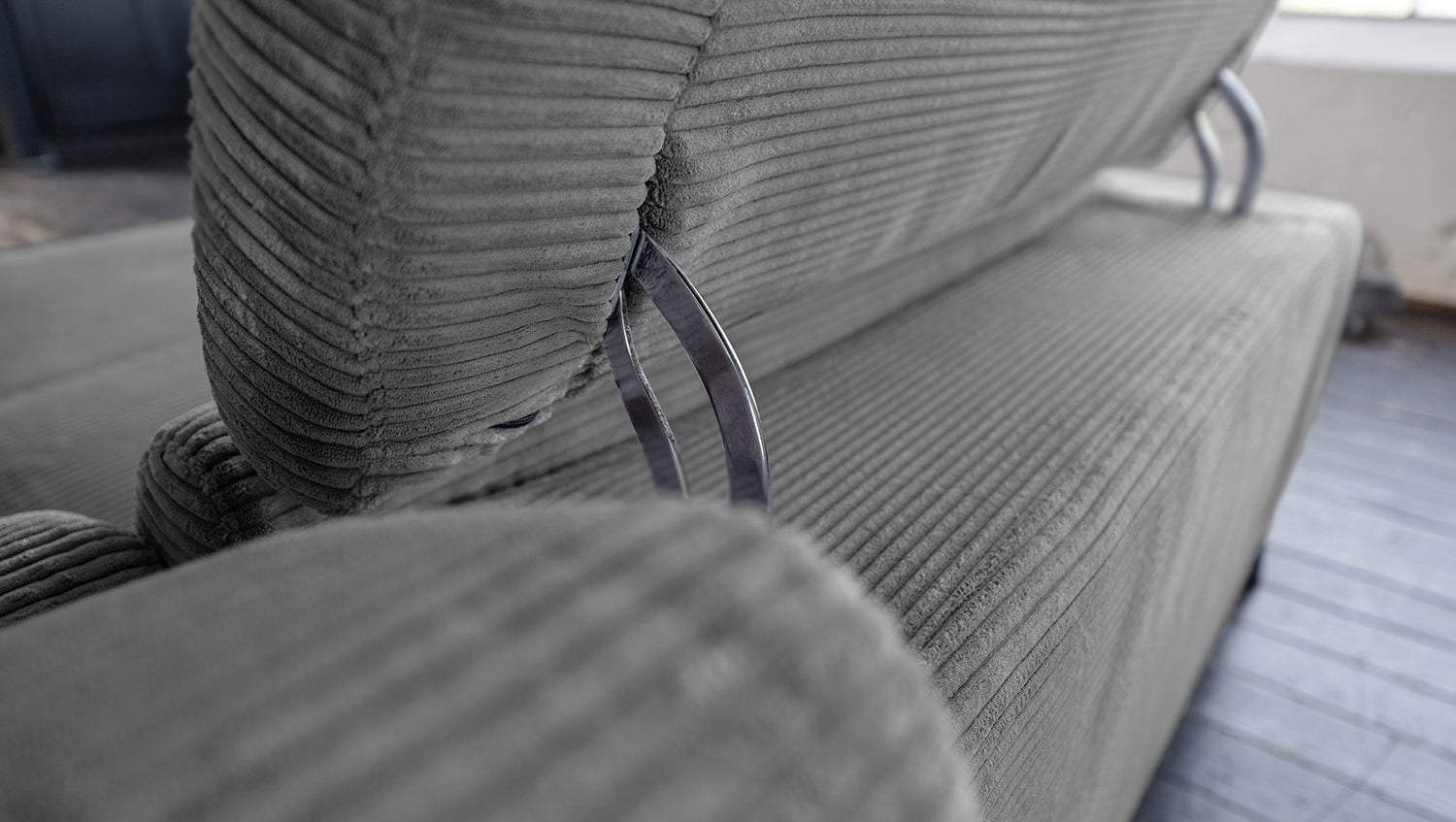 KAWOLA Sofa LAISKA Ecksofa Relaxfunktion teilmotorisch Cord grau