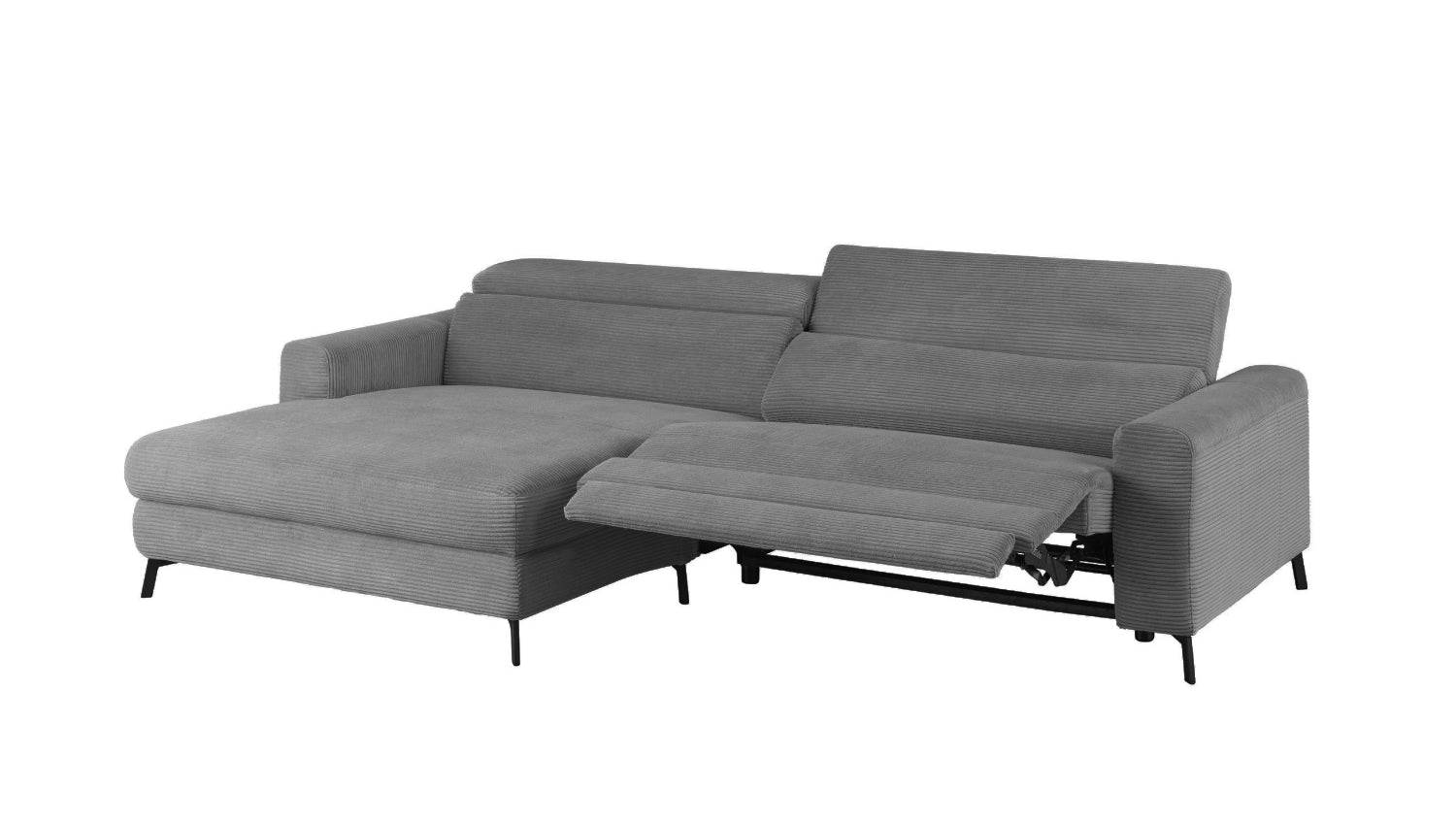KAWOLA Sofa LAISKA Ecksofa Relaxfunktion teilmotorisch Cord grau