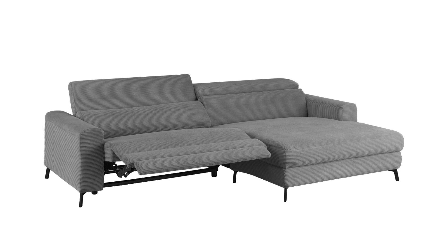 KAWOLA Sofa LAISKA Ecksofa Relaxfunktion teilmotorisch Cord grau