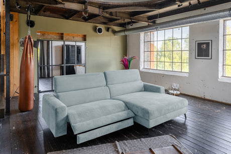 KAWOLA Sofa LAISKA Ecksofa Relaxfunktion teilmotorisch Cord hellblau, Rechts