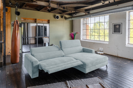 KAWOLA Sofa LAISKA Ecksofa Relaxfunktion teilmotorisch Cord hellblau