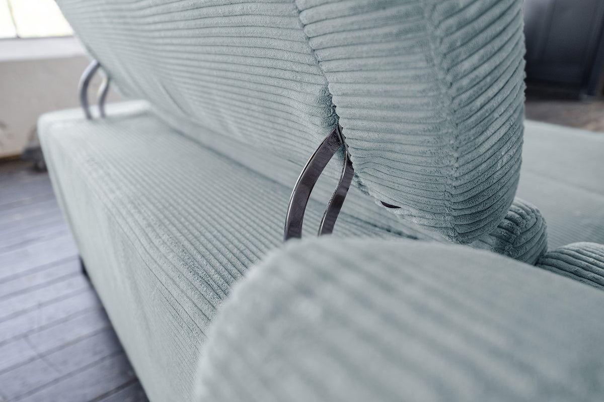KAWOLA Sofa LAISKA Ecksofa Relaxfunktion teilmotorisch Cord hellblau