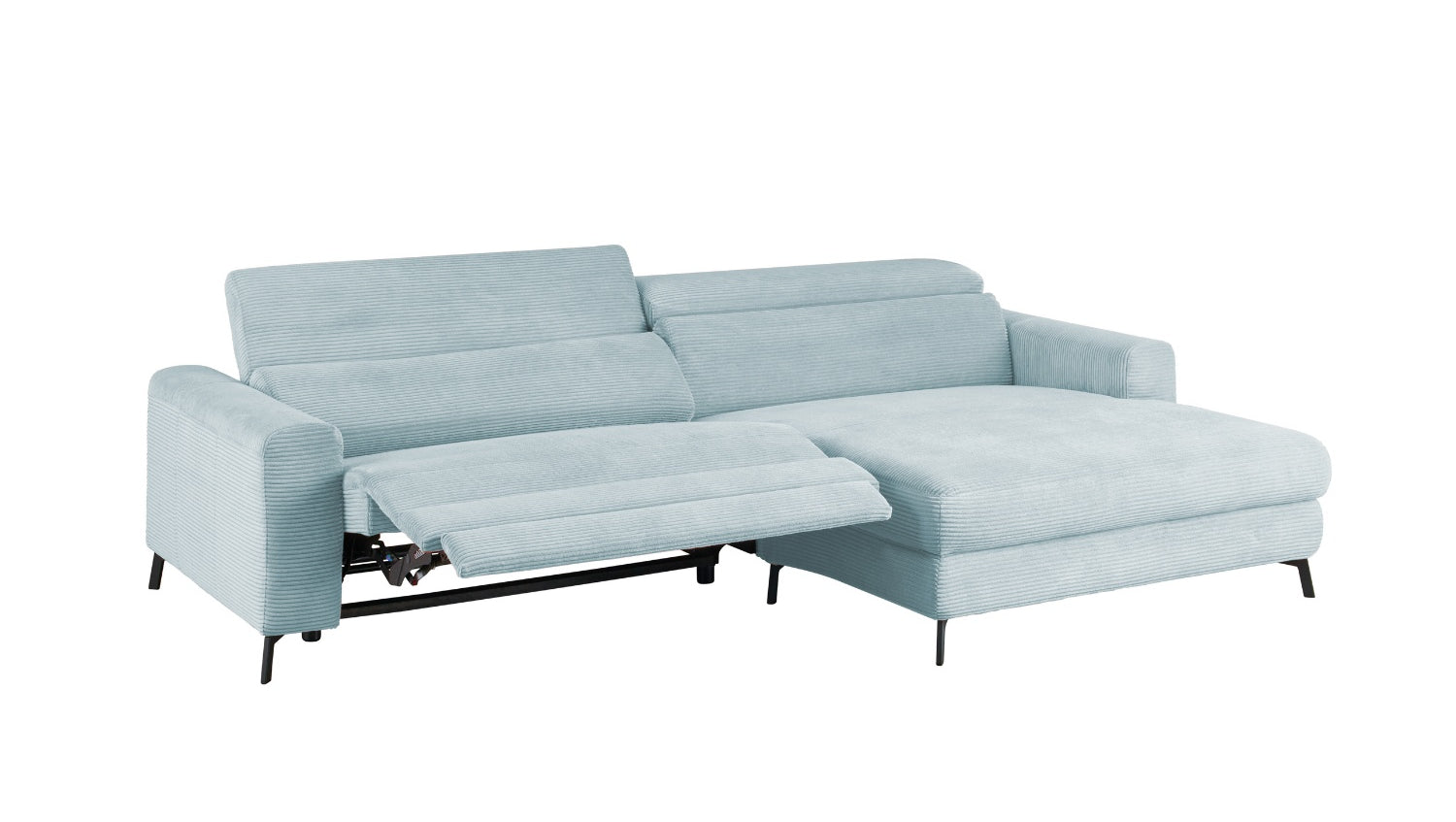 KAWOLA Sofa LAISKA Ecksofa Relaxfunktion teilmotorisch Cord hellblau
