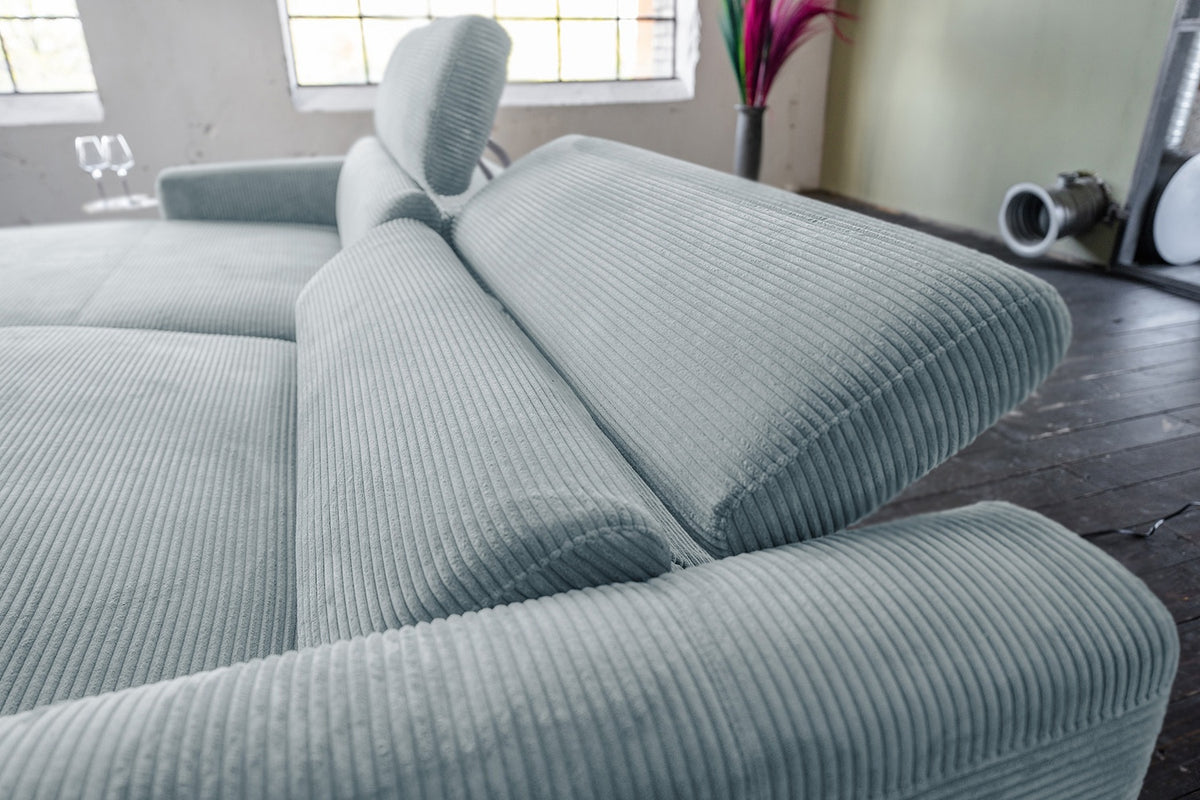 KAWOLA Sofa LAISKA Ecksofa Relaxfunktion teilmotorisch Cord hellblau