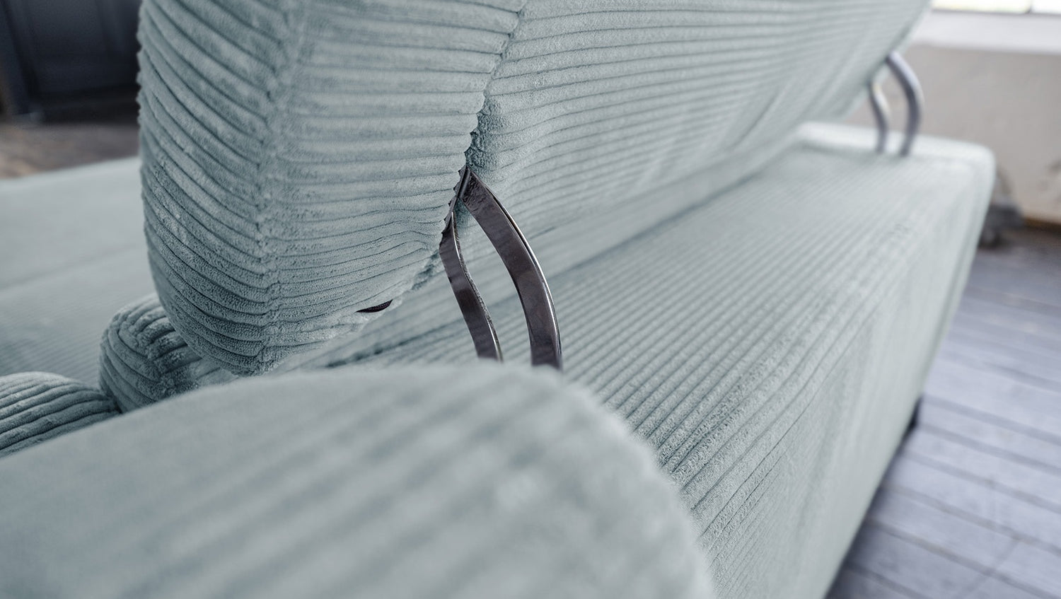 KAWOLA Sofa LAISKA Ecksofa Relaxfunktion teilmotorisch Cord hellblau