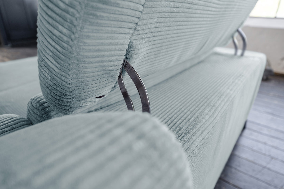 KAWOLA Sofa LAISKA Ecksofa Relaxfunktion teilmotorisch Cord hellblau