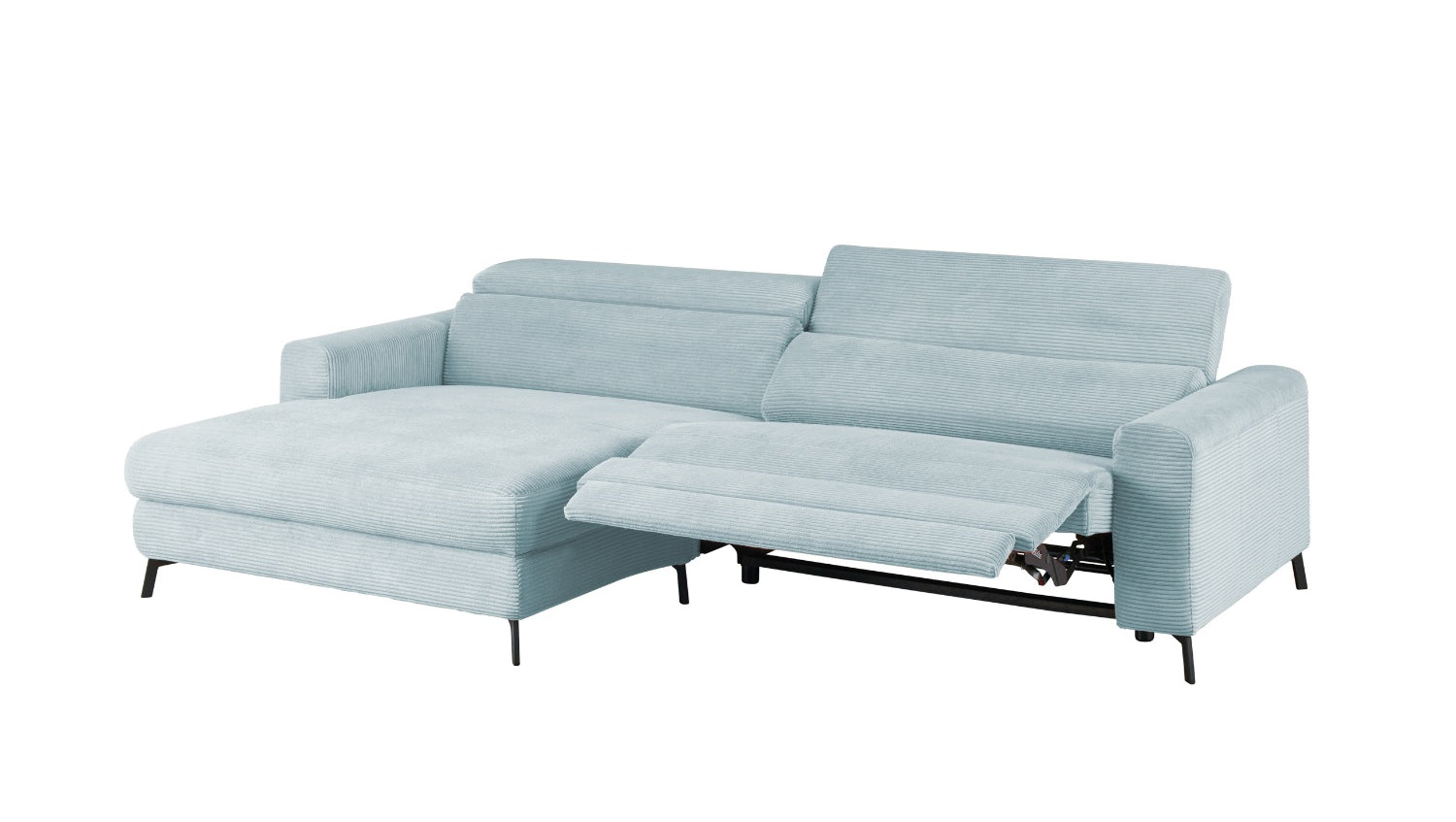 KAWOLA Sofa LAISKA Ecksofa Relaxfunktion teilmotorisch Cord hellblau