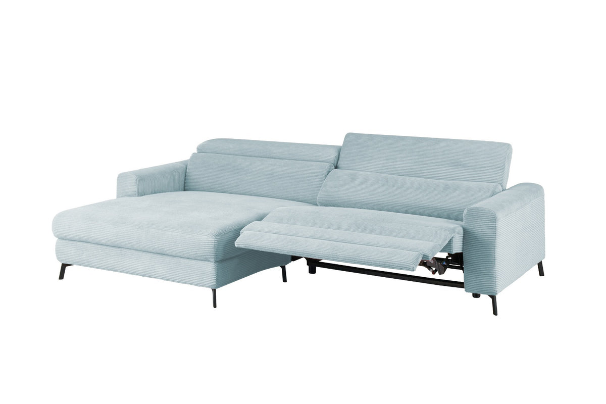 KAWOLA Sofa LAISKA Ecksofa Relaxfunktion teilmotorisch Cord hellblau