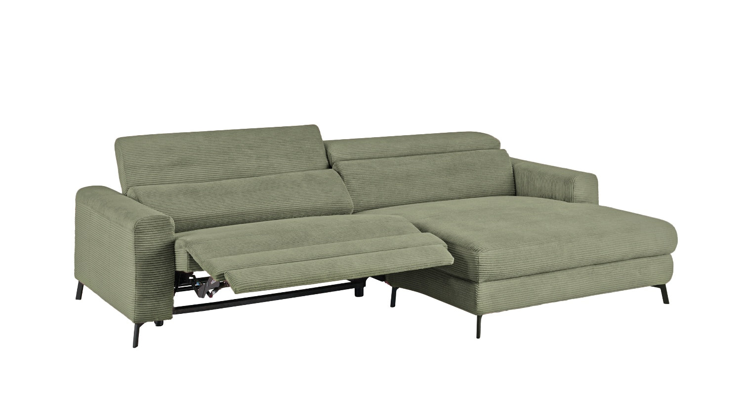 KAWOLA Sofa LAISKA Ecksofa Relaxfunktion teilmotorisch Cord olivgrün