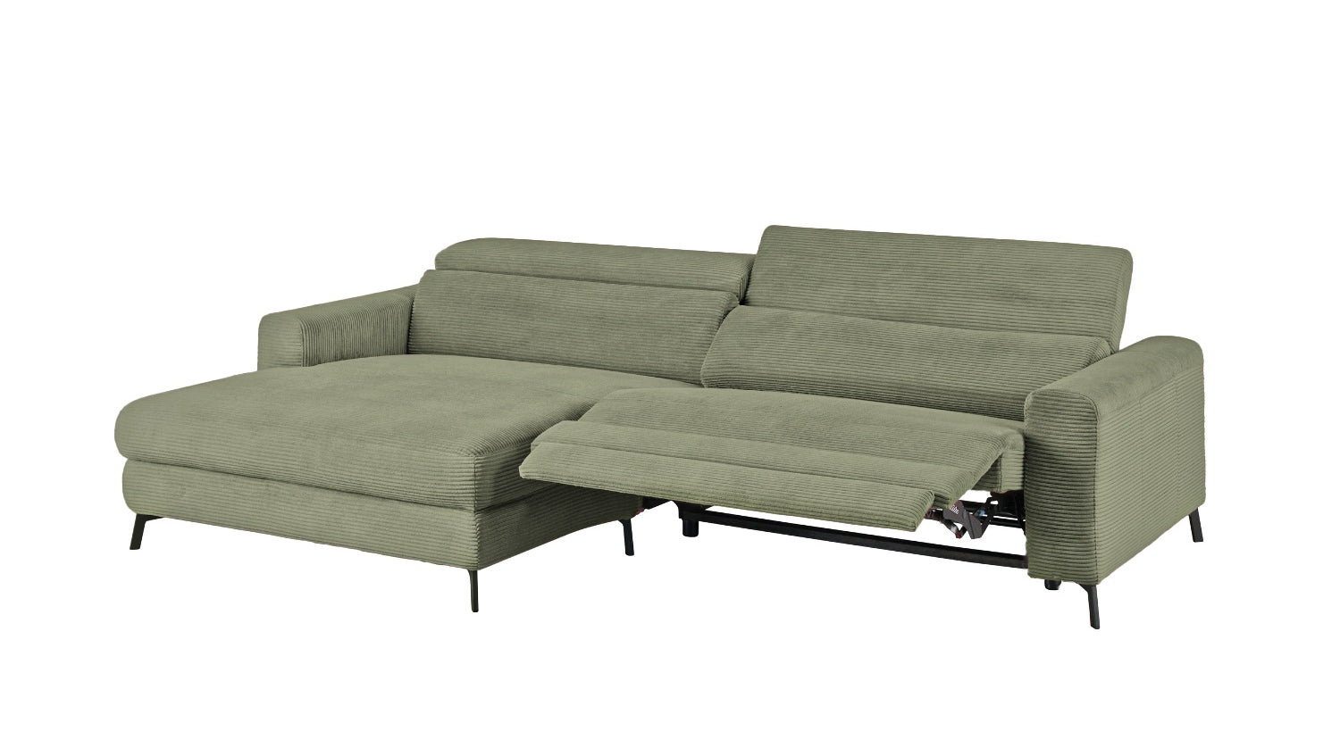 KAWOLA Sofa LAISKA Ecksofa Relaxfunktion teilmotorisch Cord olivgrün