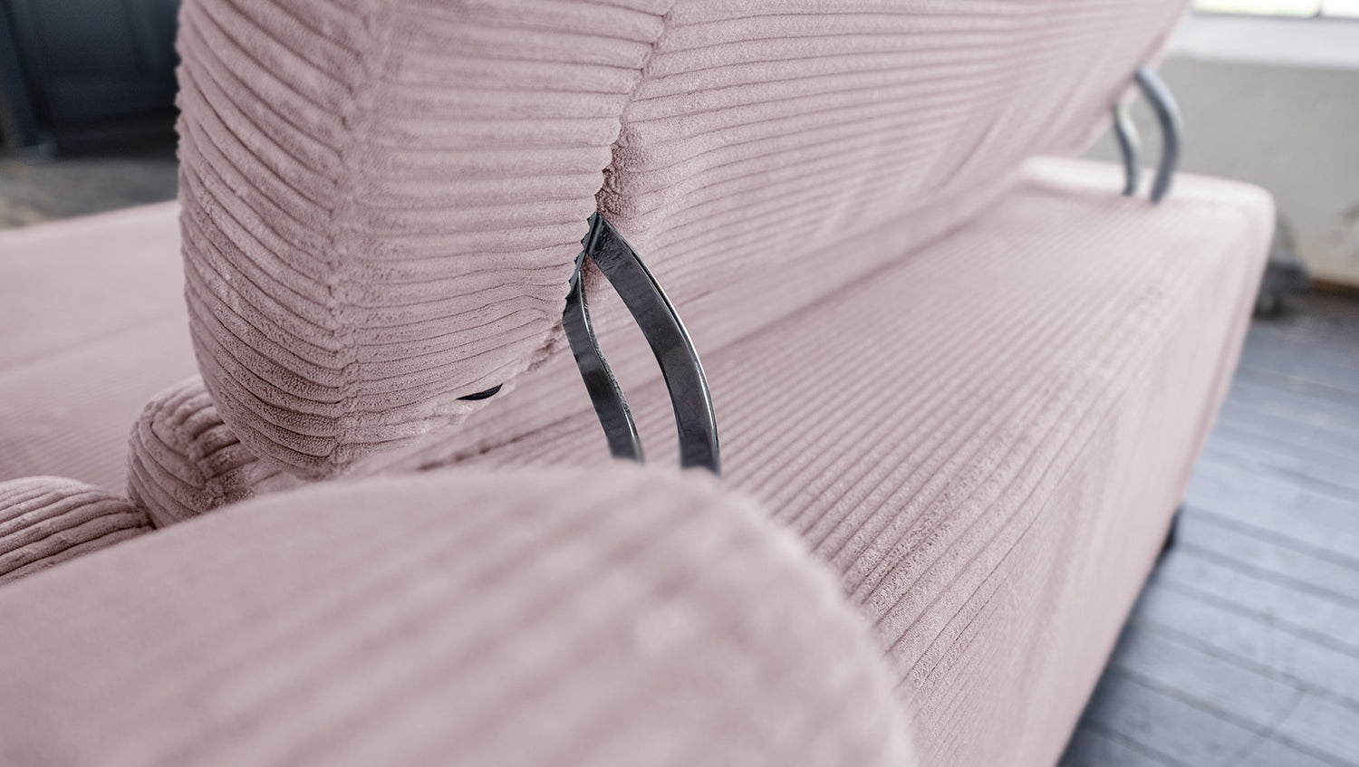 KAWOLA Sofa LAISKA Ecksofa Relaxfunktion teilmotorisch Cord rosa