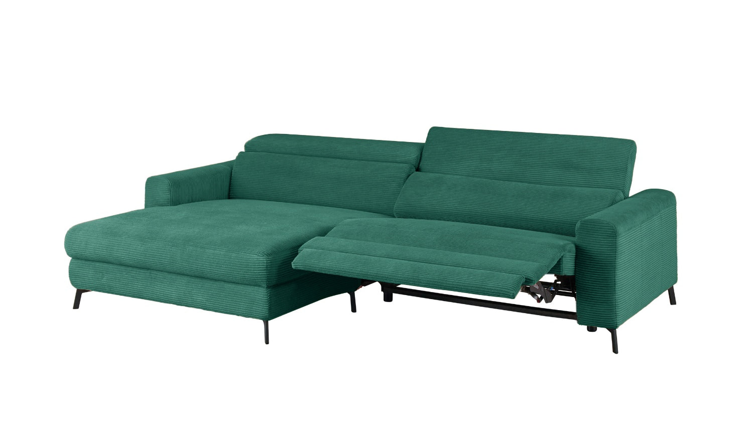 KAWOLA Sofa LAISKA Ecksofa Relaxfunktion teilmotorisch Cord smaragd