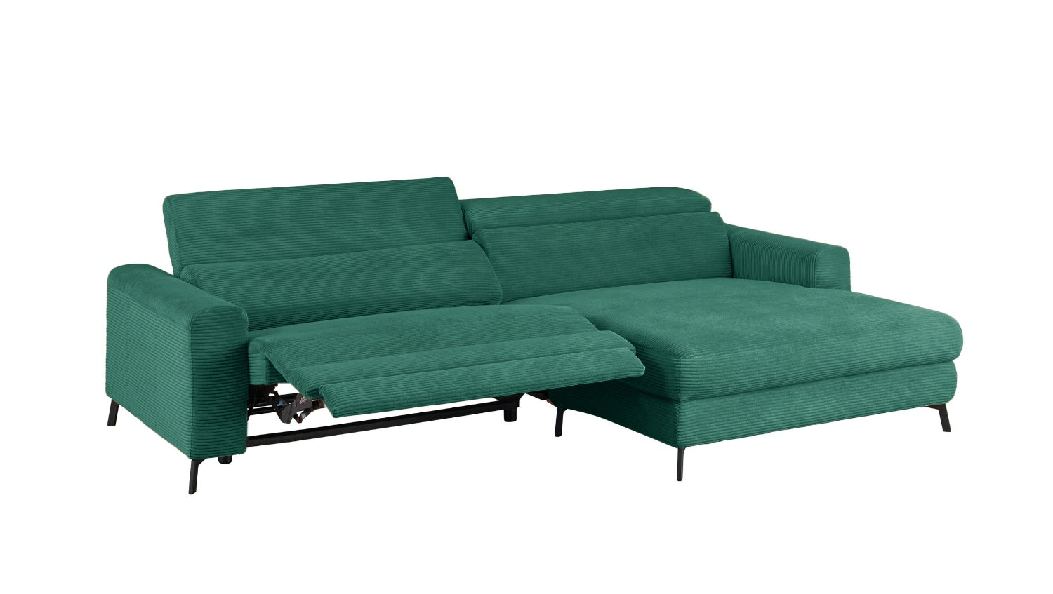 KAWOLA Sofa LAISKA Ecksofa Relaxfunktion teilmotorisch Cord smaragd