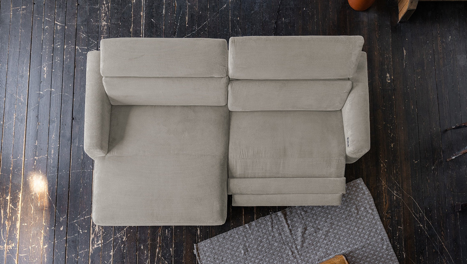 KAWOLA Sofa LAISKA Ecksofa Relaxfunktion teilmotorisch Cord steingrau