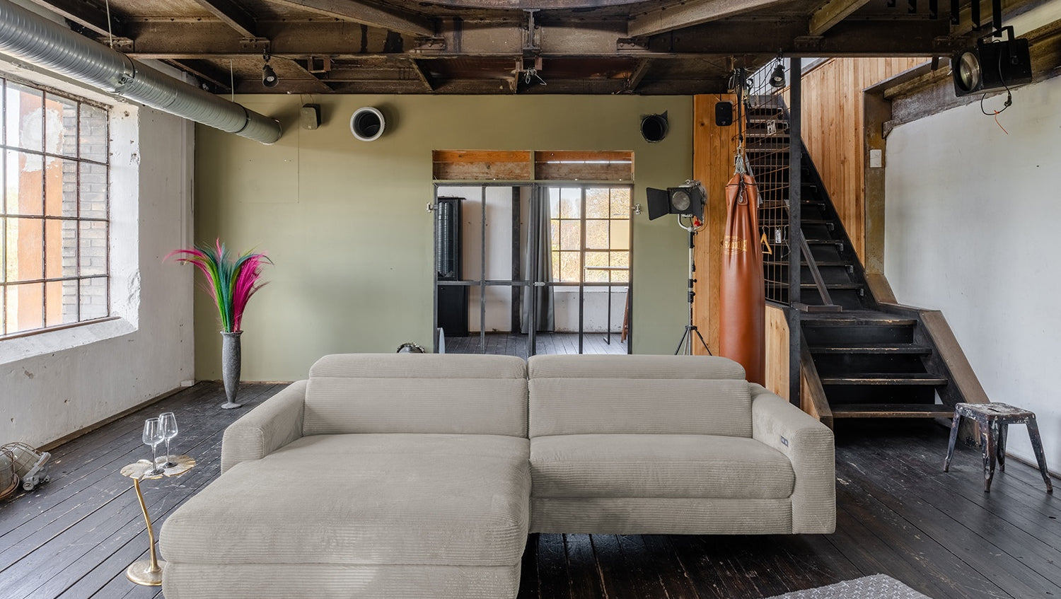 KAWOLA Sofa LAISKA Ecksofa Relaxfunktion teilmotorisch Cord steingrau